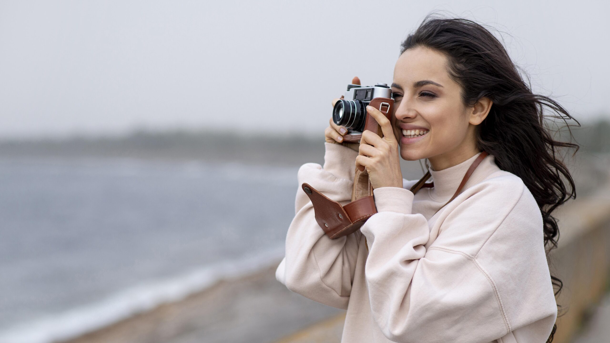 smiley-woman-taking-photos